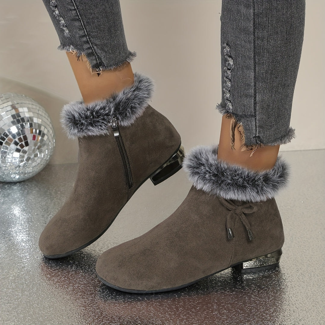 Women's Round Toe Ankle Boots with Faux Fur Trim