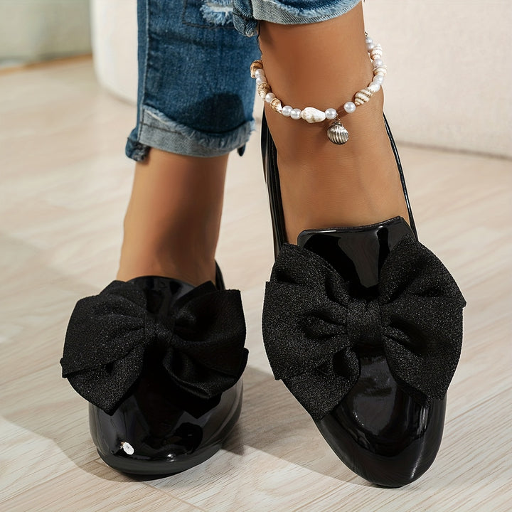 Women's Elegant Black Bowknot Pull-On Ballet Flats