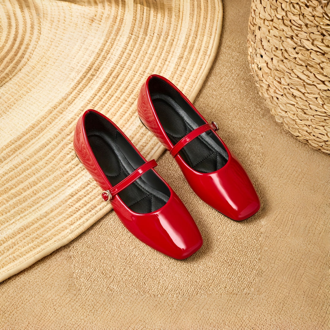 Red Mary Jane Ballet Flats with Adjustable Buckle Strap