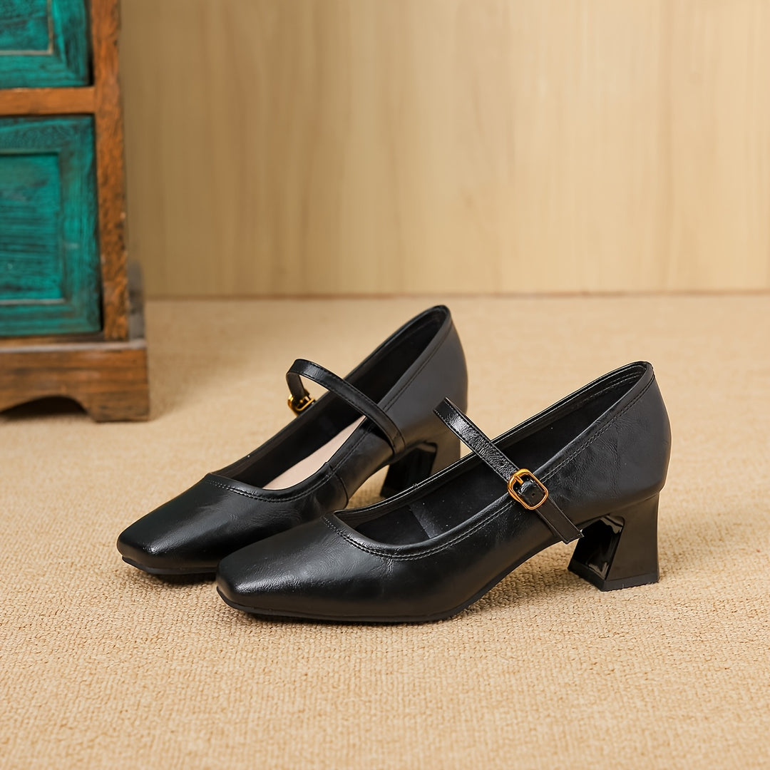 French Vintage Chunky Heel Mary Jane Shoes