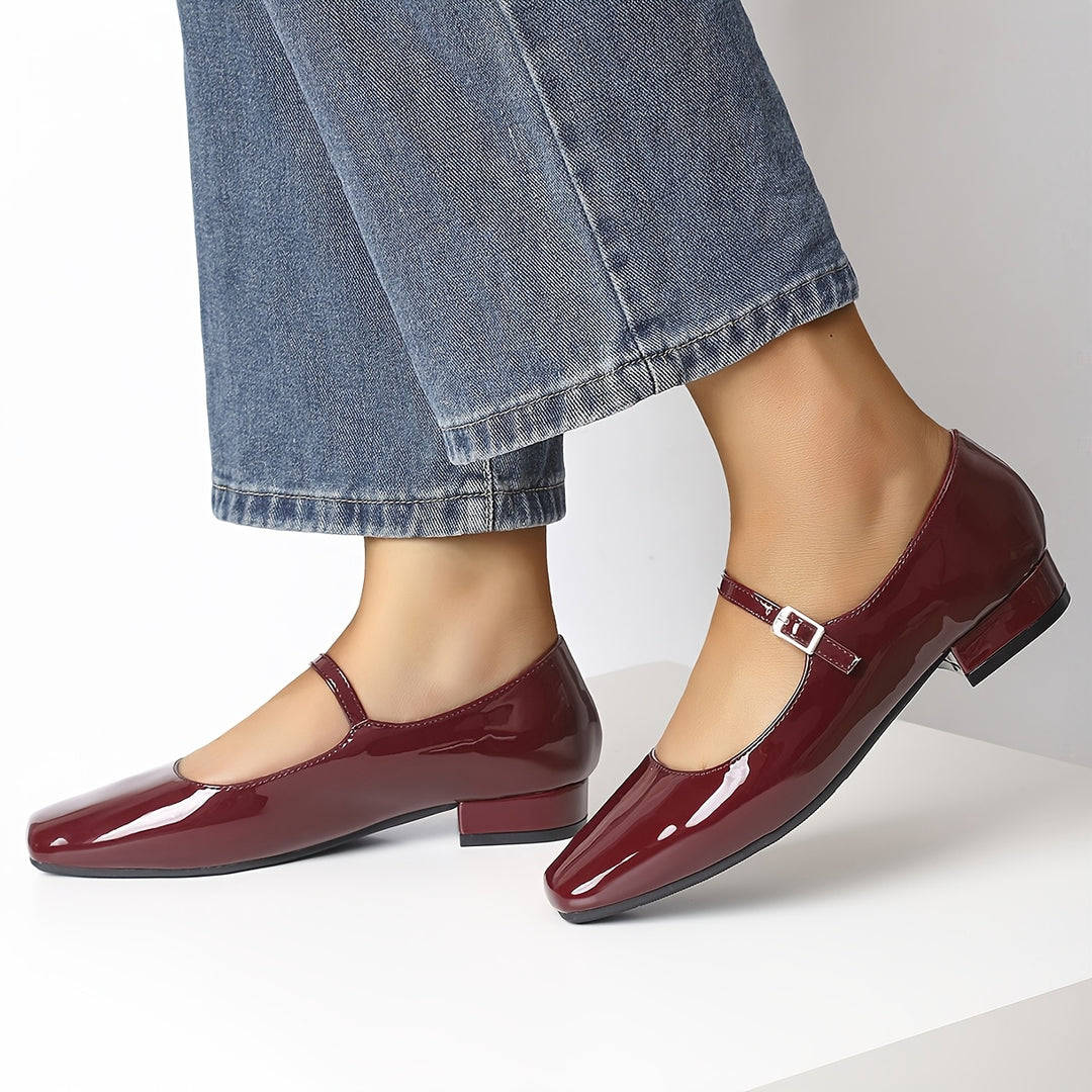 Preppy Style Burgundy Mary-Jane Flats