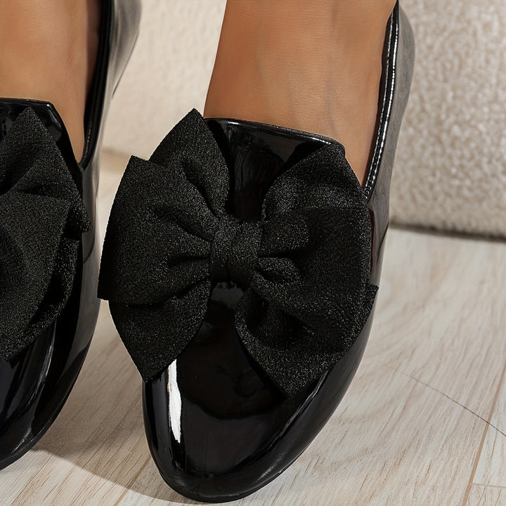 Women's Elegant Black Bowknot Pull-On Ballet Flats
