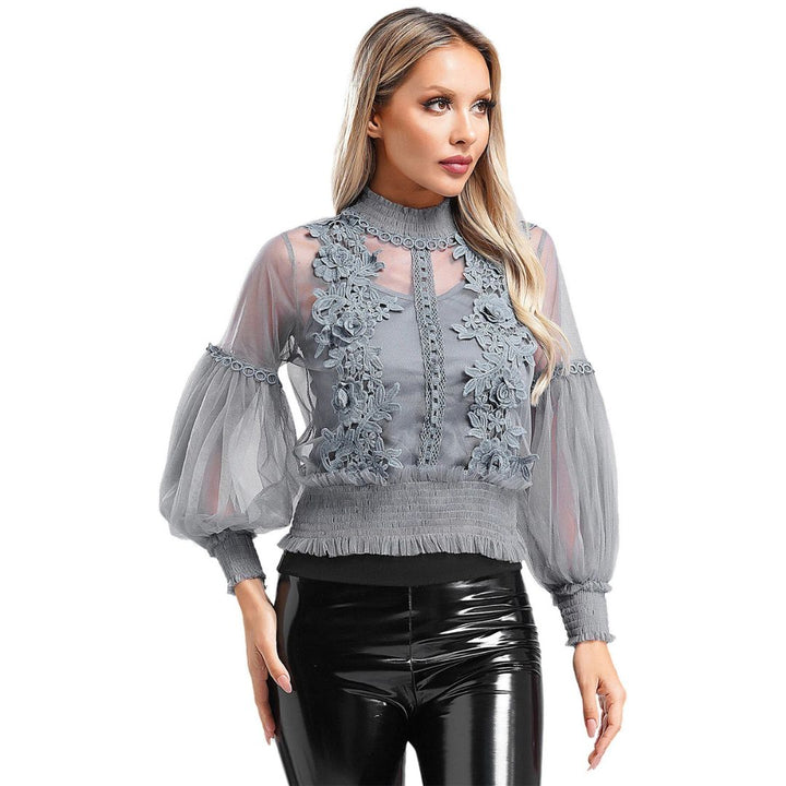 Lace Puff Long Sleeve Blouse