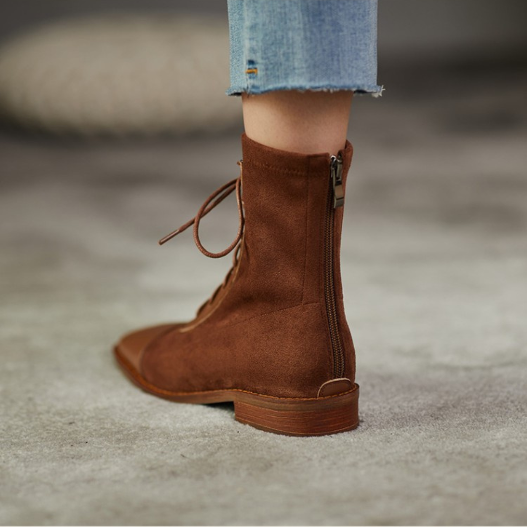 Square Toe Lace-Up Short-Leg Boots