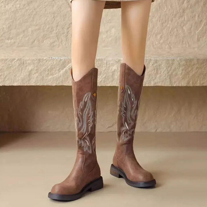 Brown Embroidered Western Cowboy Boots