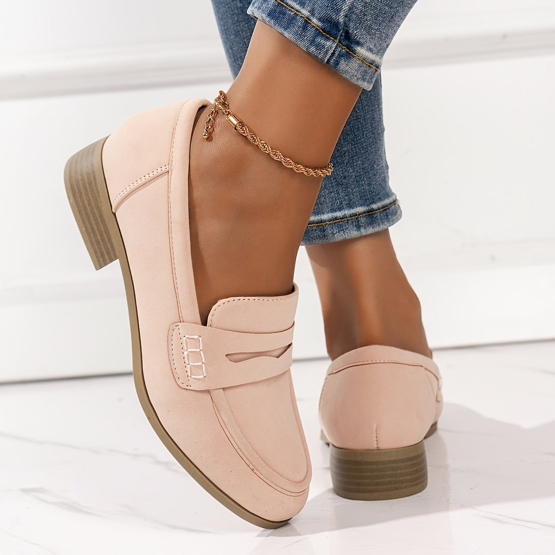 Solid Color Chunky Low Heel Loafers