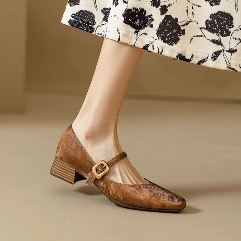 Women's Cover Square Toe Low Heels