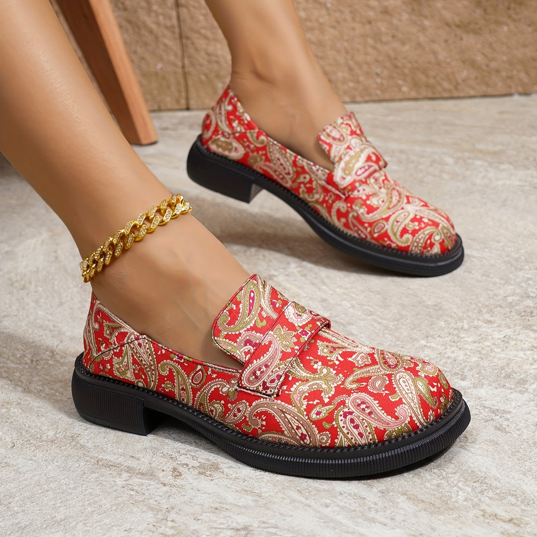 Women's Vibrant Paisley Pattern Slip-On Loafers