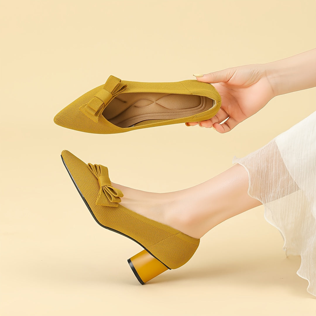 Pointed Toe Bow Detail Mid-Heel Pumps