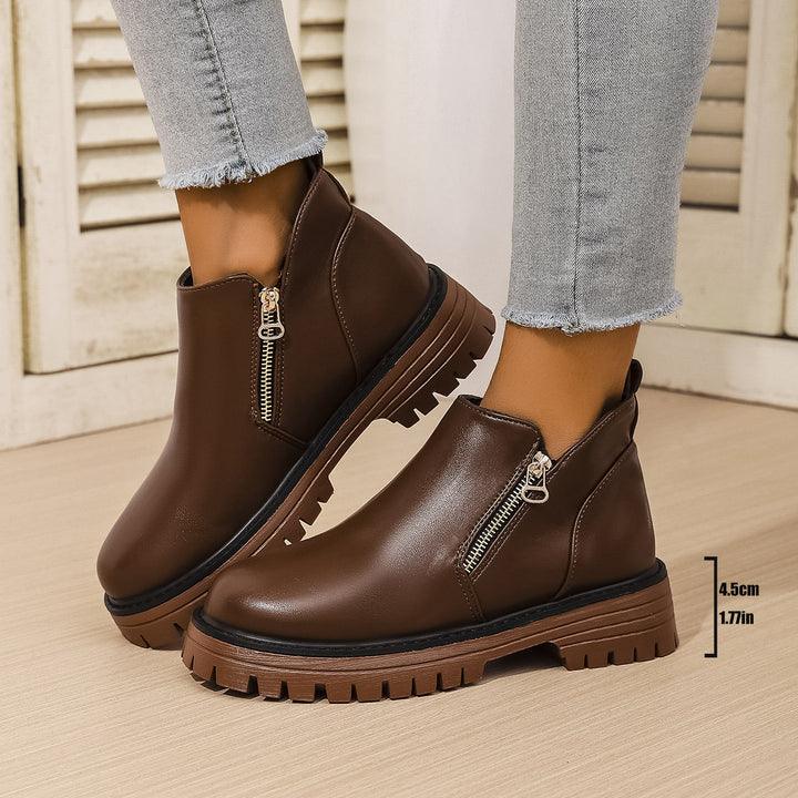 Round Toe Side Zipper Ankle Boots