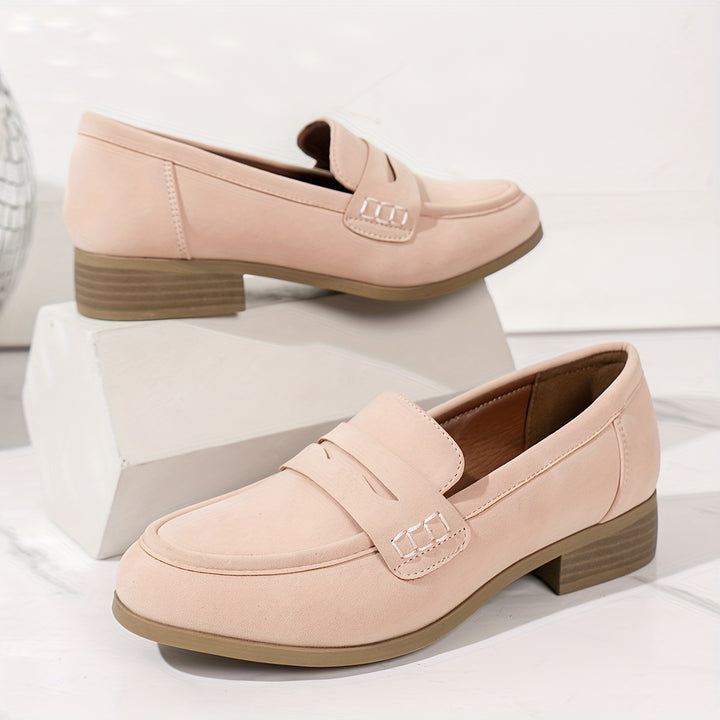 Solid Color Chunky Low Heel Loafers