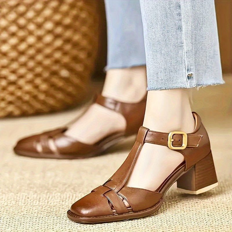Women's Beige High Heels with One-Buckle Closure