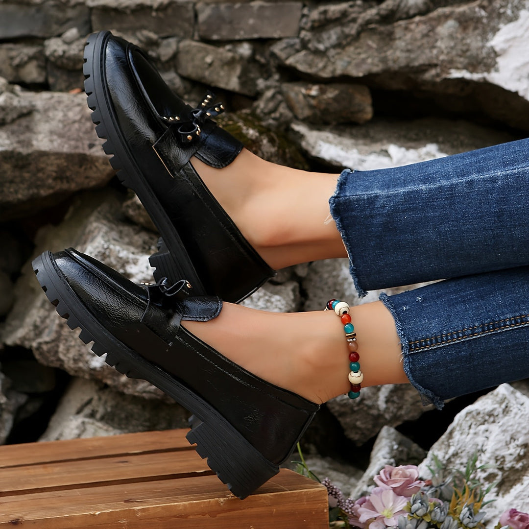 Women's Burgundy Loafers with Bow Detail