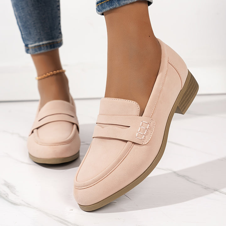 Solid Color Chunky Low Heel Loafers