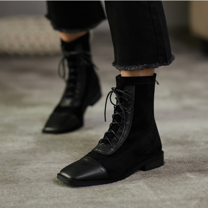 Square Toe Lace-Up Short-Leg Boots