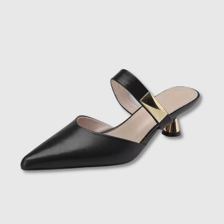 Heeled Leather Slides
