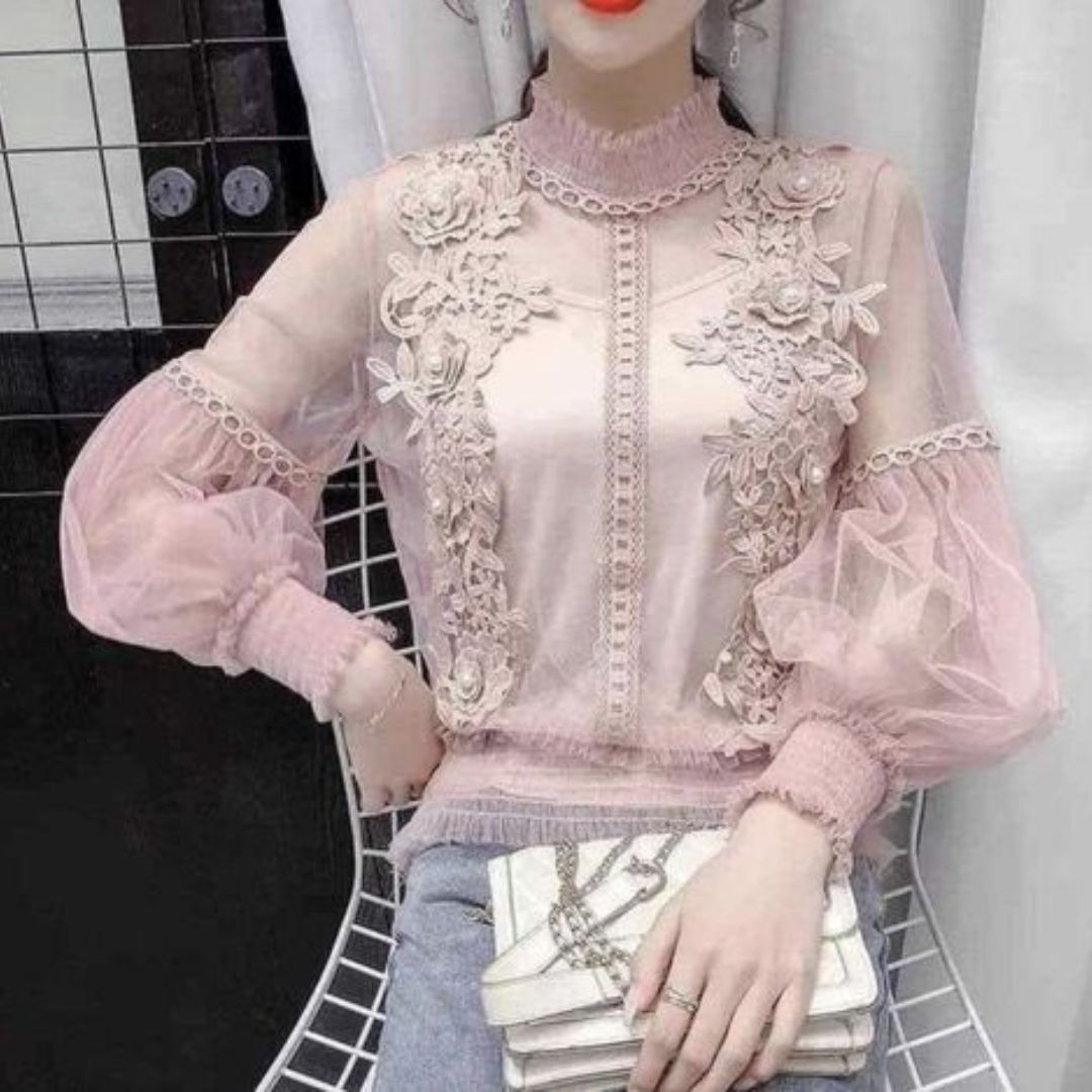 Lace Puff Long Sleeve Blouse