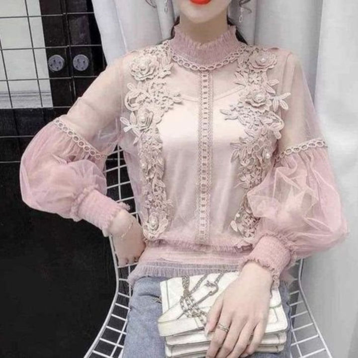 Lace Puff Long Sleeve Blouse
