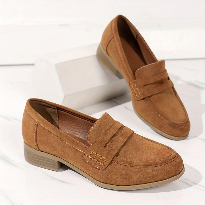 Solid Color Chunky Low Heel Loafers