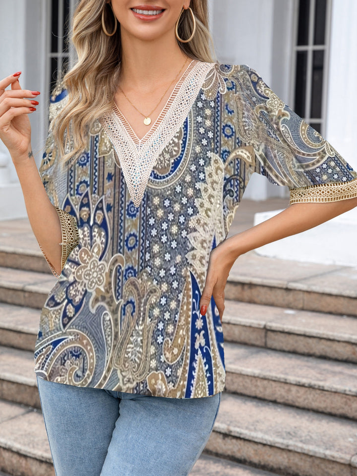 Elegant V-Neck Blouse with Paisley Pattern