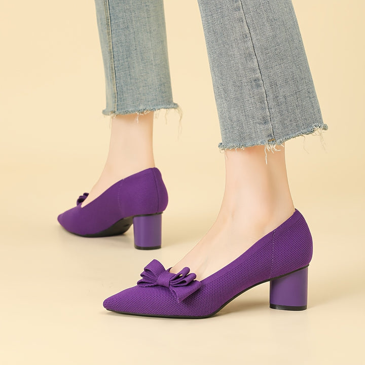 Pointed Toe Bow Detail Mid-Heel Pumps