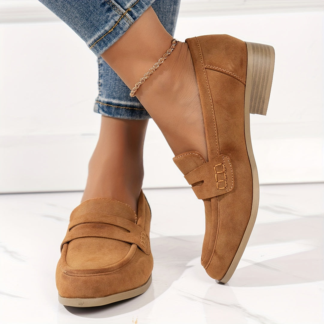 Solid Color Chunky Low Heel Loafers