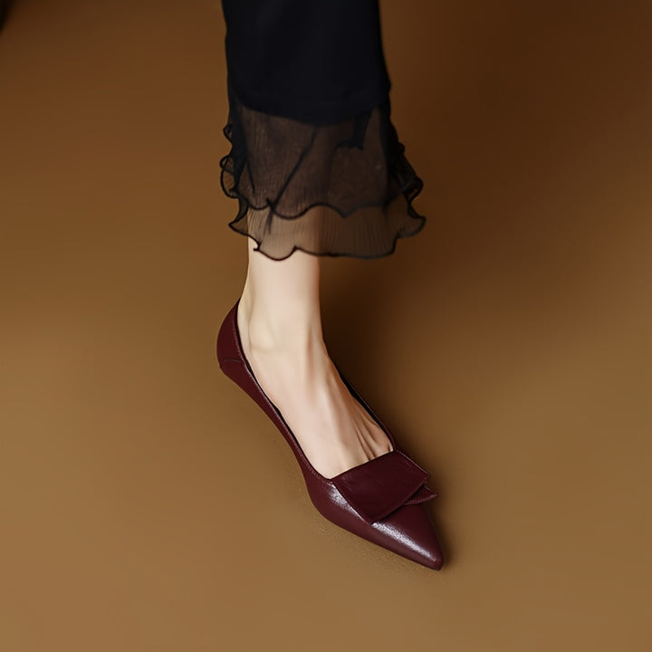 Wine Red Pointed Toe Pumps with Bow Detail