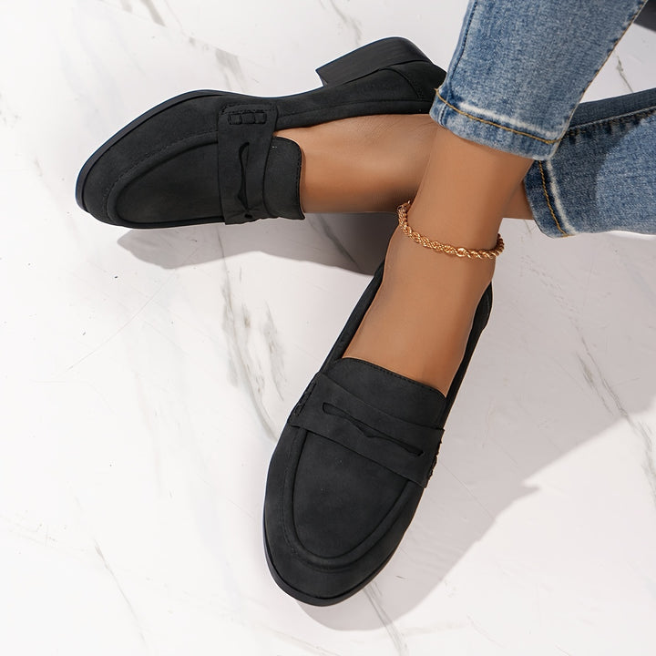Solid Color Chunky Low Heel Loafers