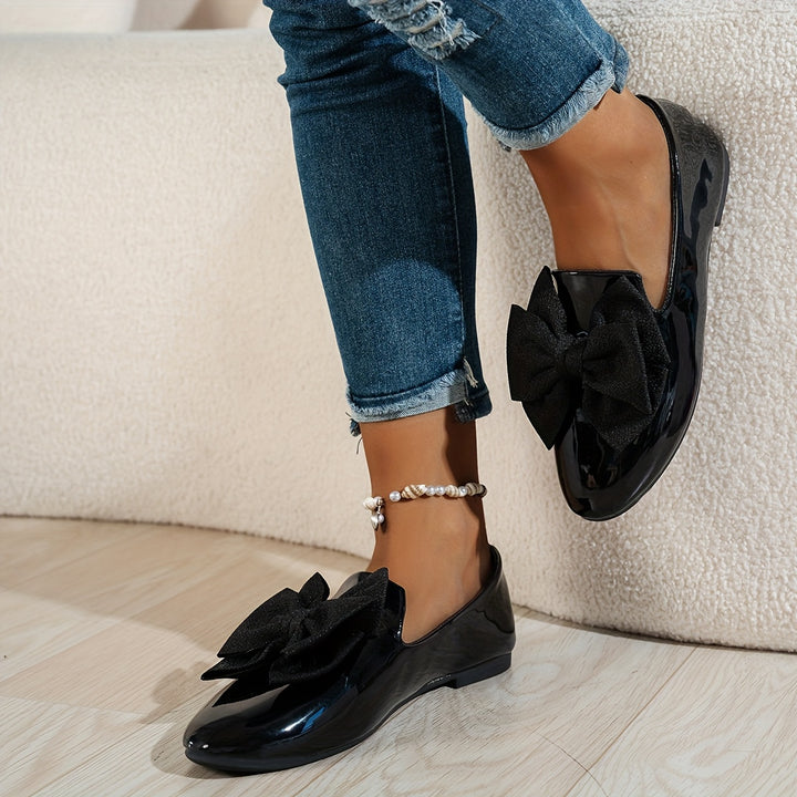 Women's Elegant Black Bowknot Pull-On Ballet Flats