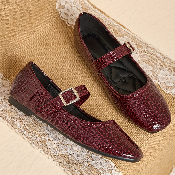 Women's Red Crocodile Pattern Flat Mary Jane Shoe