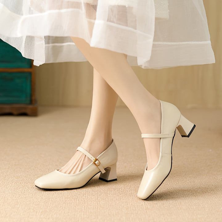 French Vintage Chunky Heel Mary Jane Shoes