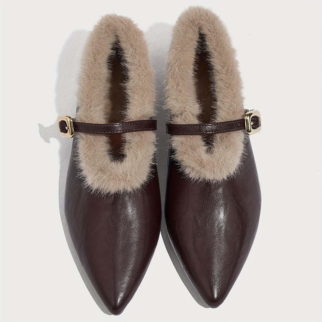French-Style Fur Pointed Shoes