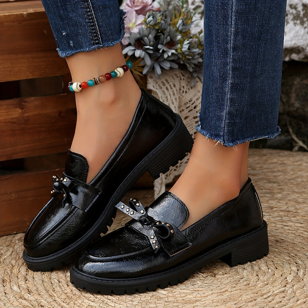 Women's Burgundy Loafers with Bow Detail