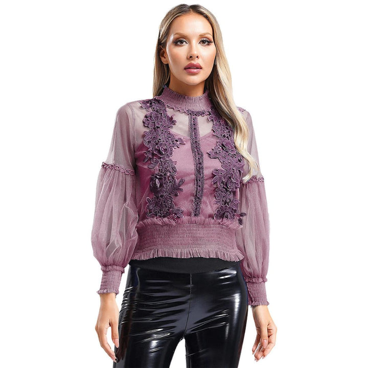 Lace Puff Long Sleeve Blouse