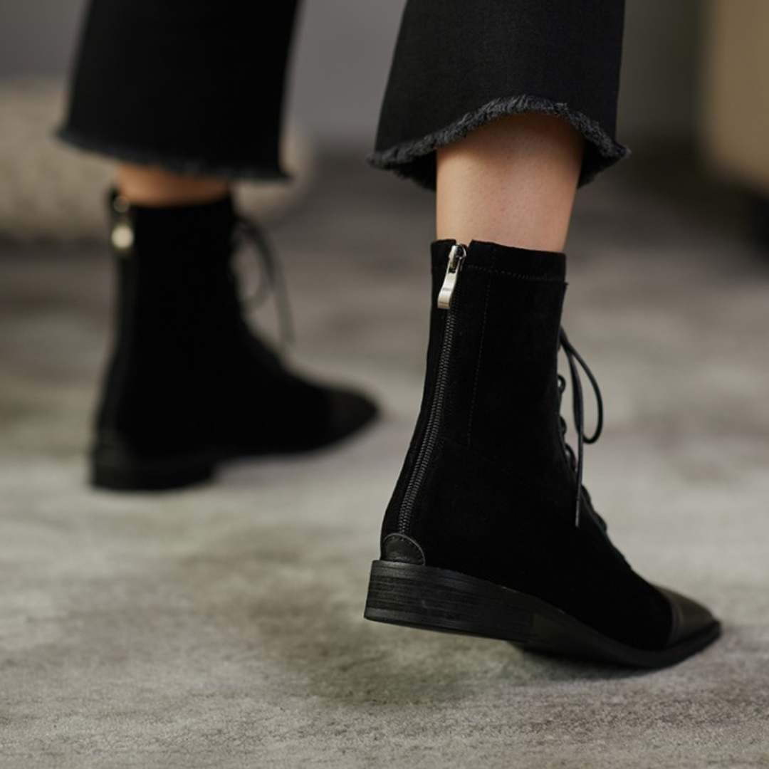 Square Toe Lace-Up Short-Leg Boots