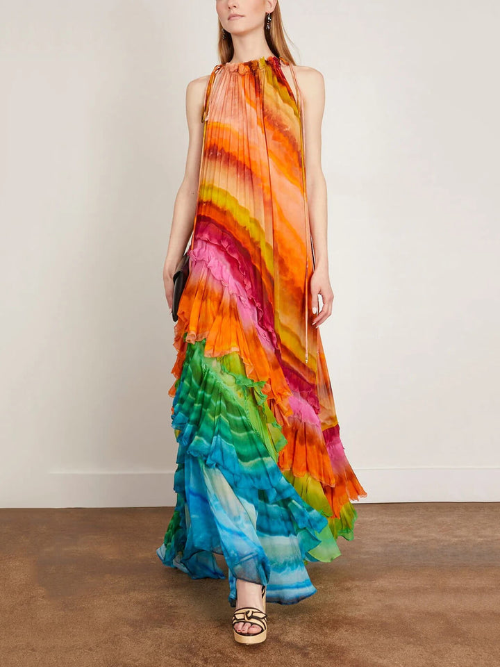 Ruffle Gown Multi-coloured Dress