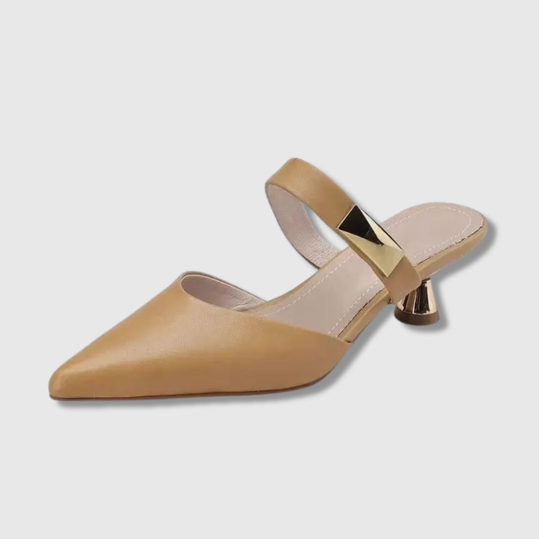 Heeled Leather Slides