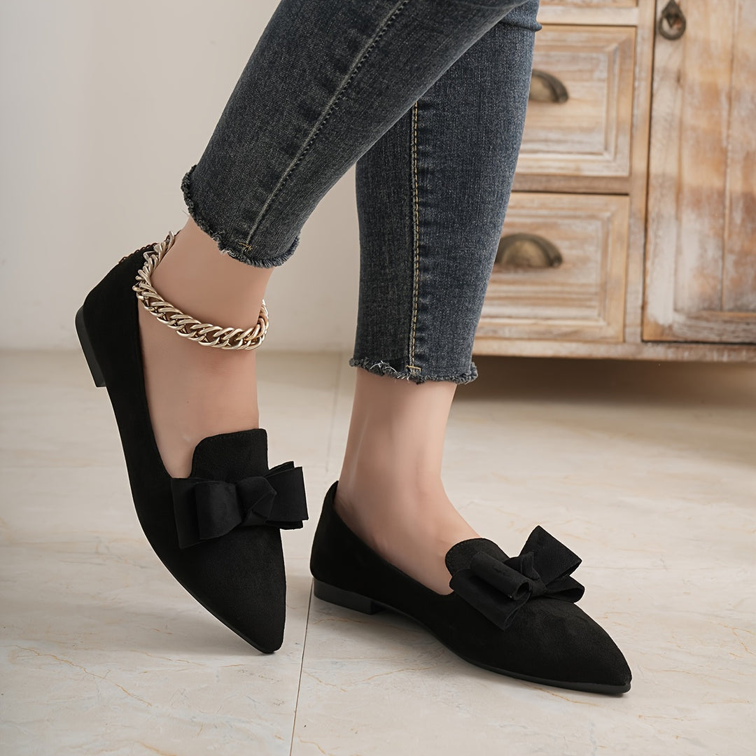 Pointed Toe Bow Embellished Women's Shoes