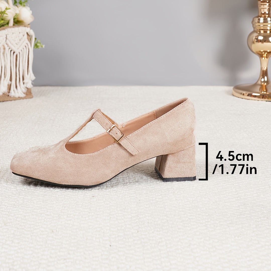 Square Toe Chunky Heel T-Bar Shoes
