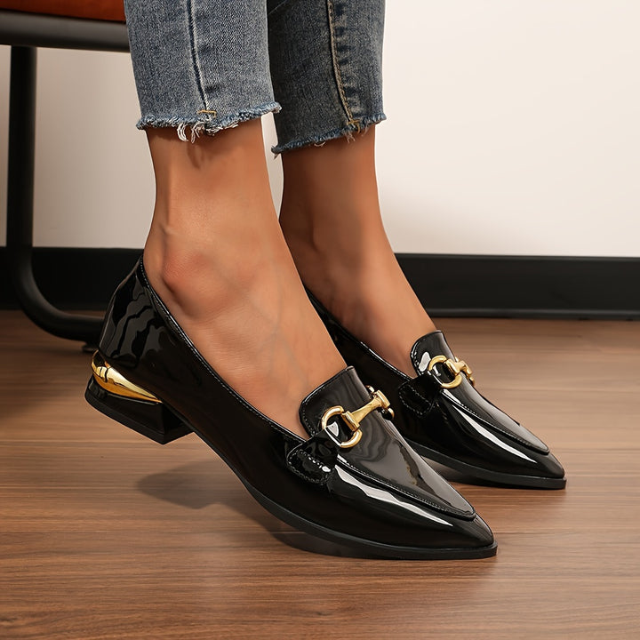 British Style Pointed Toe Low Block Heel Shoes