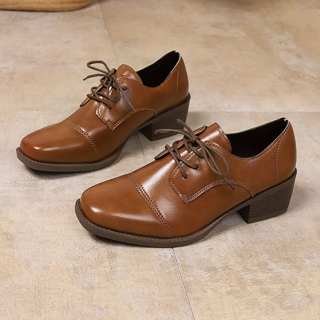 Chunky Block Heel Lace-Up Shoes