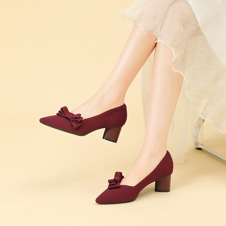 Pointed Toe Bow Detail Mid-Heel Pumps