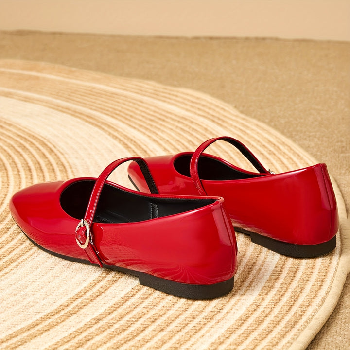 Red Mary Jane Ballet Flats with Adjustable Buckle Strap