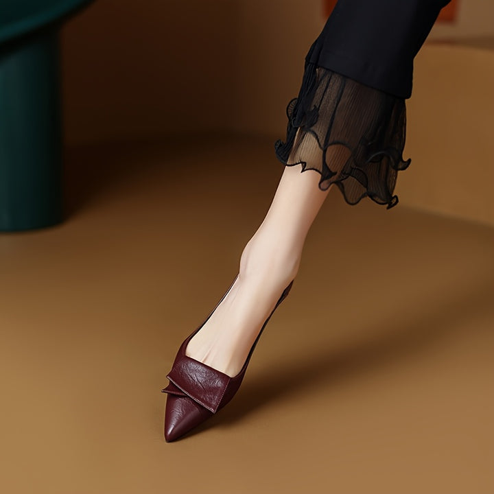 Wine Red Pointed Toe Pumps with Bow Detail