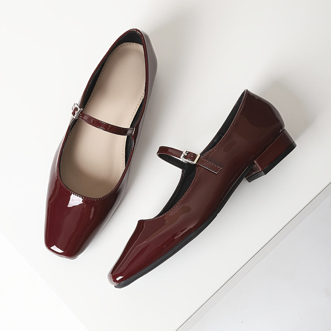 Preppy Style Burgundy Mary-Jane Flats