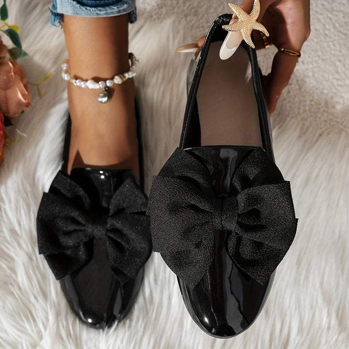 Women's Elegant Black Bowknot Pull-On Ballet Flats