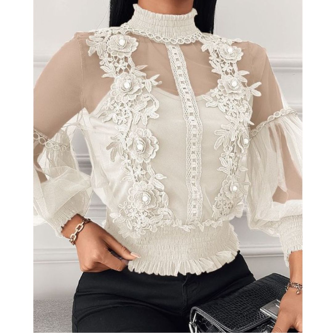Lace Puff Long Sleeve Blouse