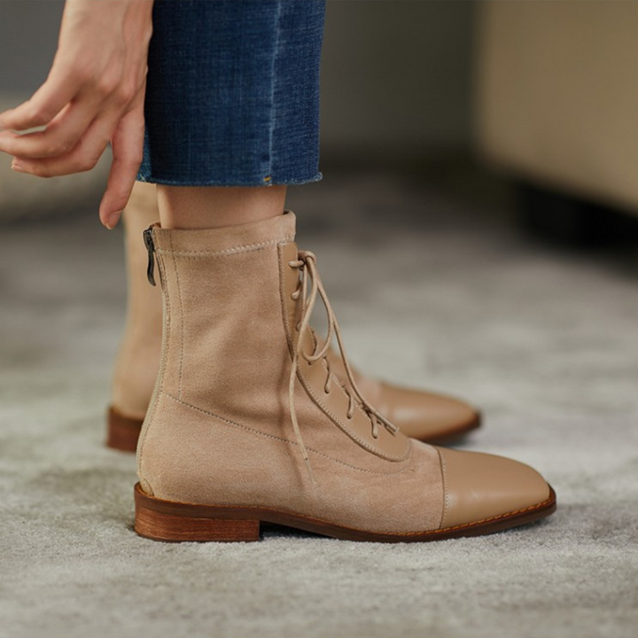 Square Toe Lace-Up Short-Leg Boots