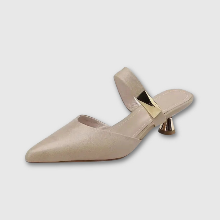 Heeled Leather Slides
