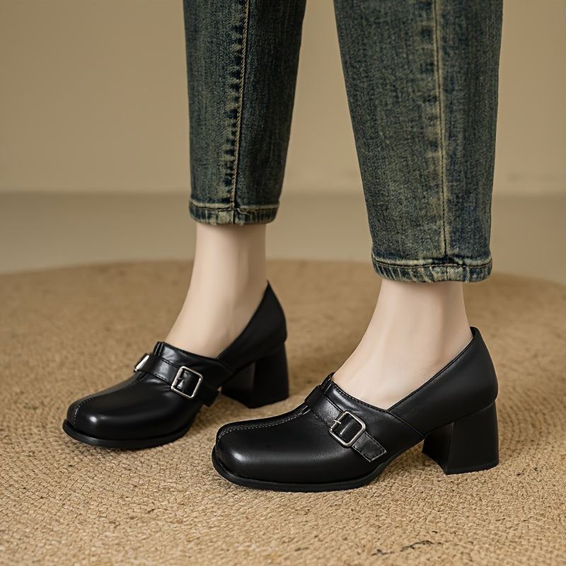 Block Heel Buckle Shoes